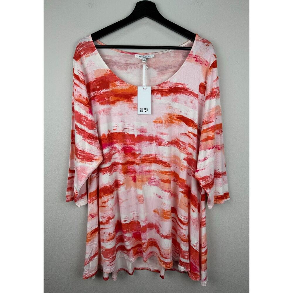 Rose & Olive Top Womens Size 3X Colorful 1/2 Sleeve Artsy Flowy Stretch Work NWT